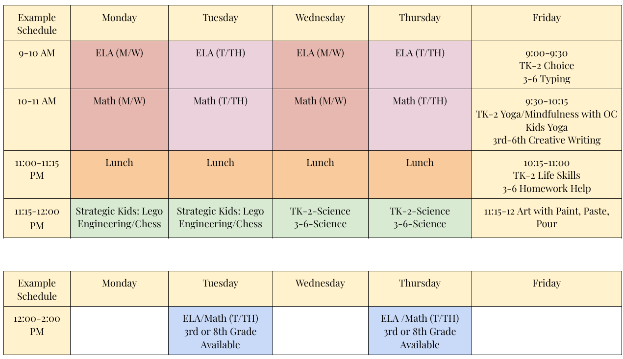Ladera Ranch Home School Schedule